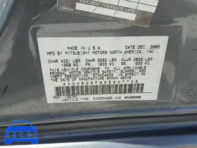 2006 MITSUBISHI GALANT 4A3AB36F06E047730 image 9