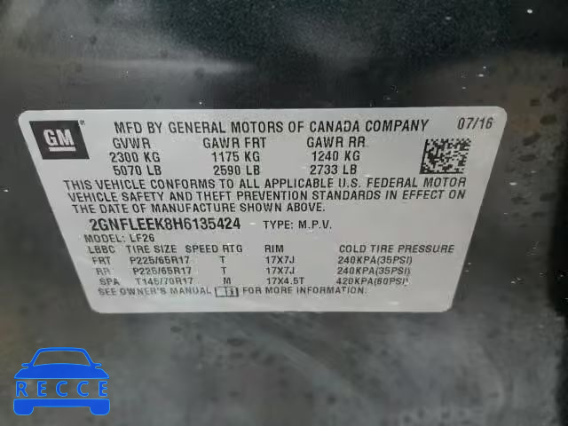 2017 CHEVROLET EQUINOX LS 2GNFLEEK8H6135424 image 9