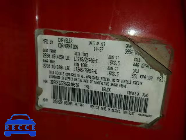 1998 DODGE RAM 2500 3B7KF22Z6WG140556 image 9