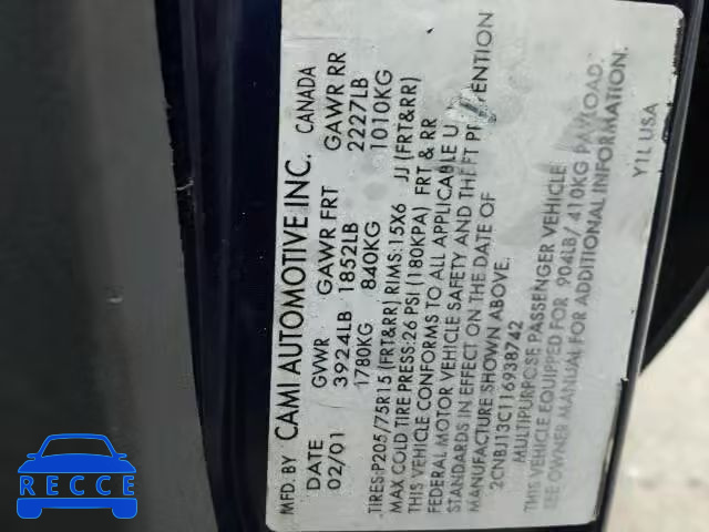 2001 CHEVROLET TRACKER 2CNBJ13C116938742 image 9