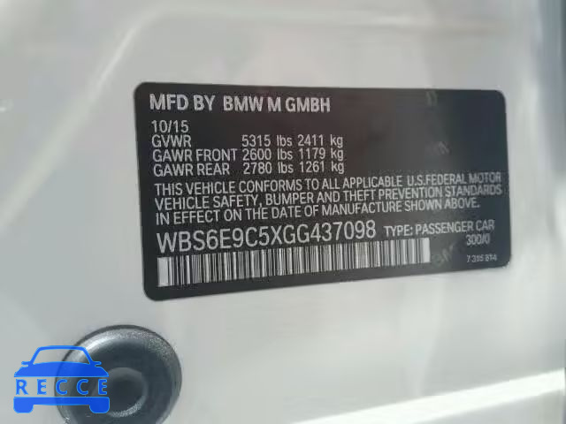 2016 BMW M6 GRAN CO WBS6E9C5XGG437098 зображення 9
