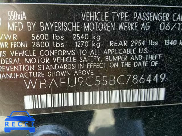 2011 BMW 550XI WBAFU9C55BC786449 image 9