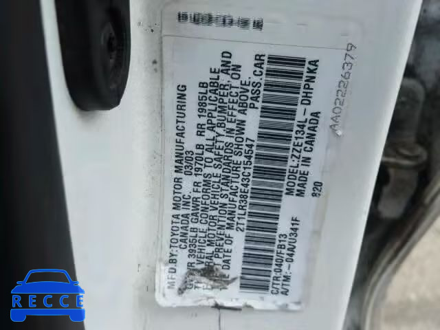 2003 TOYOTA MATRIX XR 2T1LR38E43C154547 зображення 9