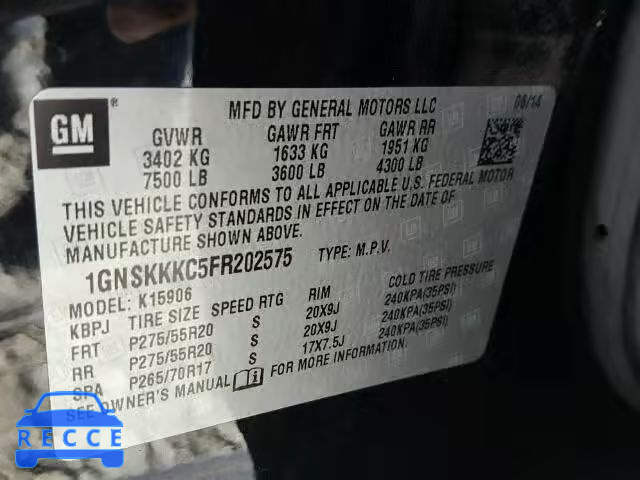 2015 CHEVROLET K1500 SUBU 1GNSKKKC5FR202575 image 9