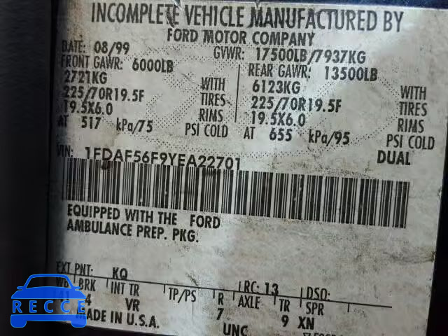 2000 FORD F550 SUPER 1FDAF56F9YEA22701 image 9