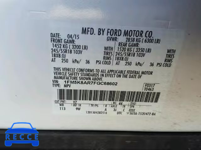 2015 FORD EXPLORER P 1FM5K8AR7FGC68602 image 9