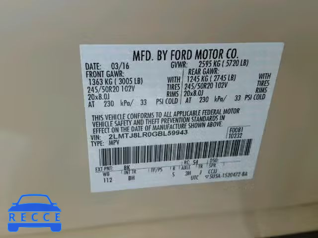 2016 LINCOLN MKX RESERV 2LMTJ8LR0GBL59943 image 9