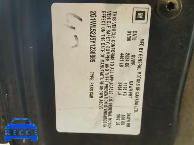 2000 CHEVROLET LUMINA 2G1WL52J6Y1236889 Bild 9