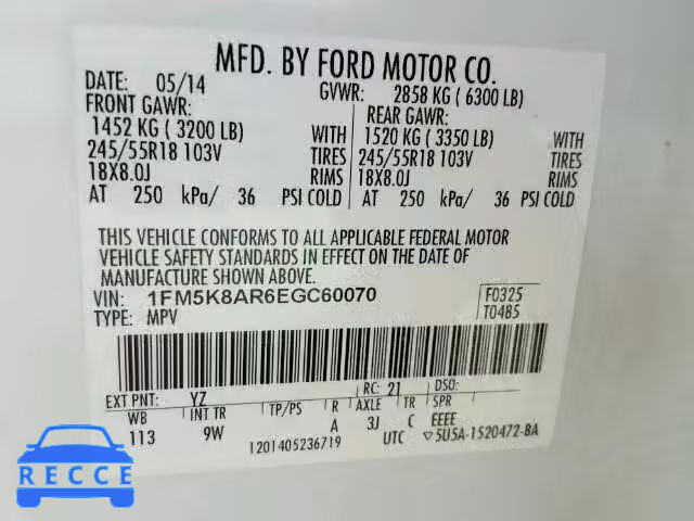 2014 FORD EXPLORER P 1FM5K8AR6EGC60070 image 9