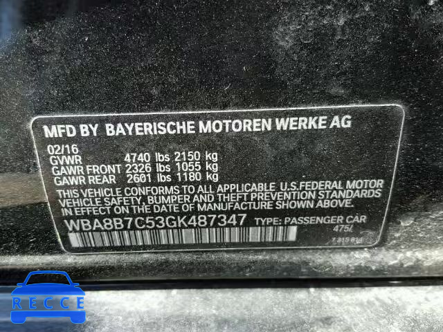 2016 BMW 340XI WBA8B7C53GK487347 зображення 9