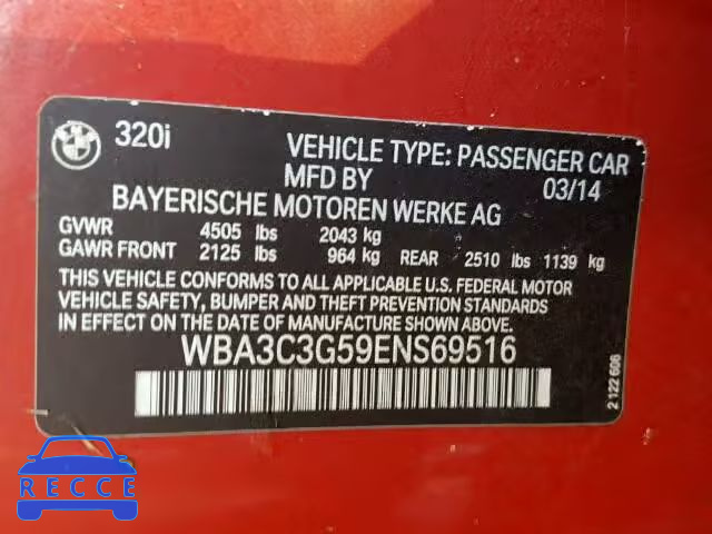2014 BMW 320I XDRIV WBA3C3G59ENS69516 зображення 9