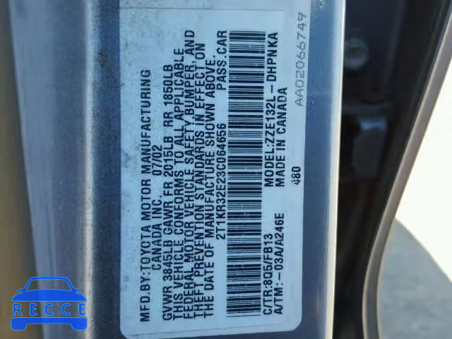 2003 TOYOTA MATRIX XR 2T1KR32E23C064656 Bild 9