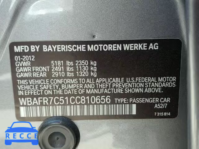 2012 BMW 535I WBAFR7C51CC810656 image 9