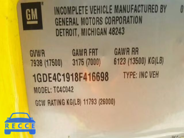 2008 GMC C4500 C4C0 1GDE4C1918F416698 image 9