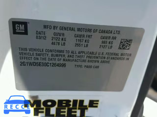 2012 CHEVROLET IMPALA POL 2G1WD5E30C1264996 image 9