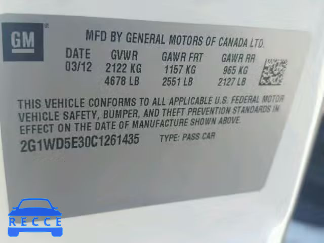 2012 CHEVROLET IMPALA POL 2G1WD5E30C1261435 image 9