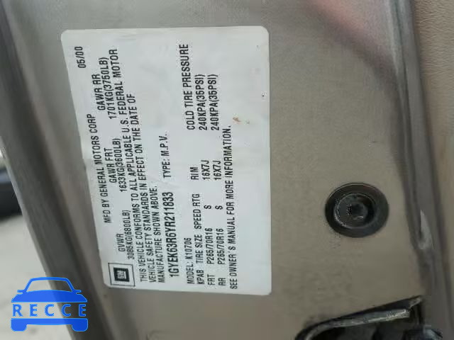 2000 CADILLAC ESCALADE L 1GYEK63R6YR211833 image 9