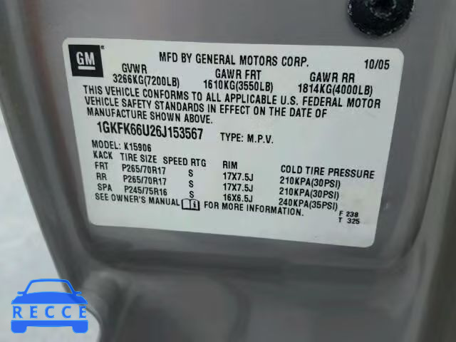 2006 GMC YUKON DENA 1GKFK66U26J153567 image 9