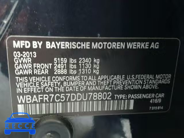 2013 BMW 535I WBAFR7C57DDU78802 зображення 9