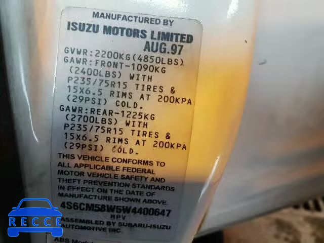 1998 HONDA PASSPORT E 4S6CM58W5W4400647 image 9