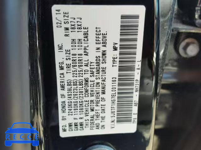 2014 HONDA CROSSTOUR 5J6TF1H57EL001163 image 9