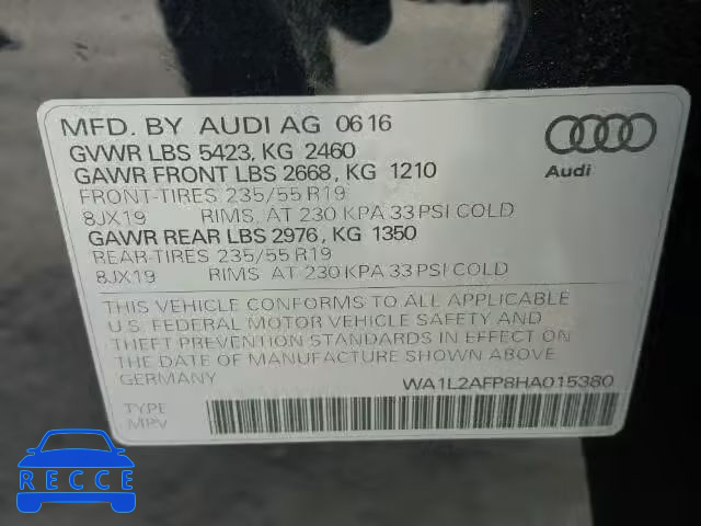 2017 AUDI Q5 PREMIUM WA1L2AFP8HA015380 зображення 9