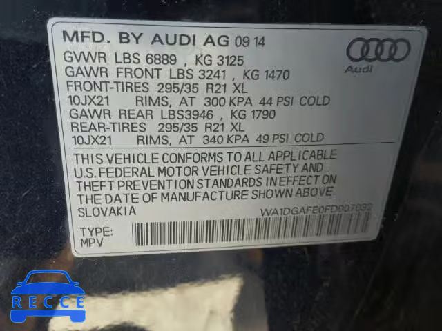 2015 AUDI Q7 PRESTIG WA1DGAFE0FD007032 image 9