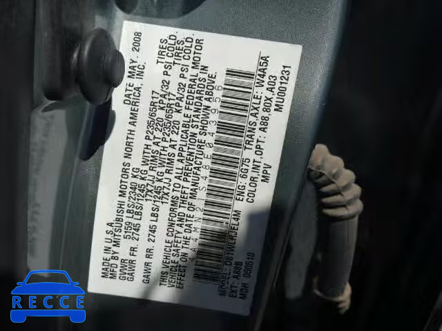 2008 MITSUBISHI ENDEAVOR L 4A4MN21S48E043956 image 9