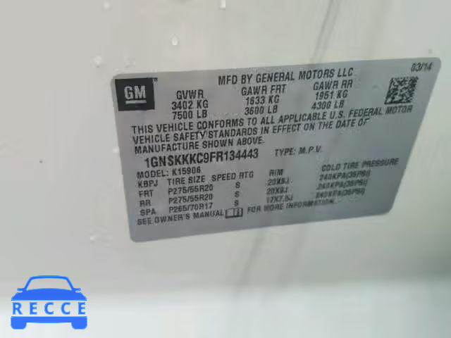 2015 CHEVROLET K1500 SUBU 1GNSKKKC9FR134443 image 9