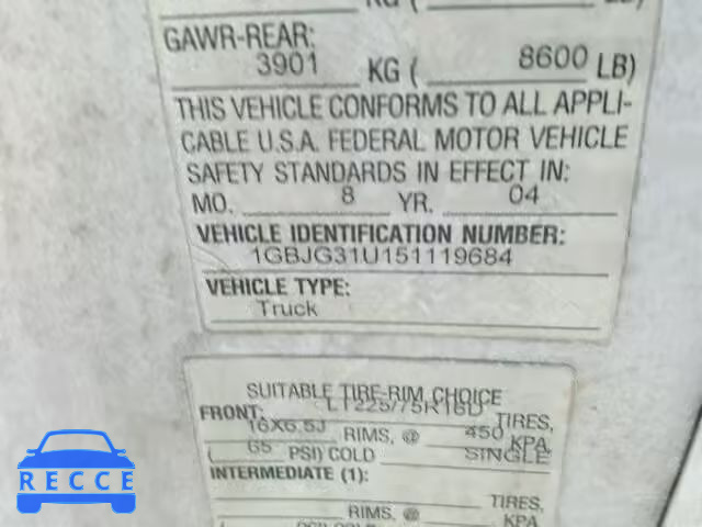 2005 CHEVROLET EXPRESS CU 1GBJG31U151119684 image 9