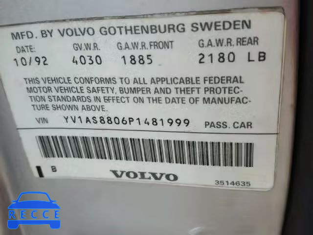 1993 VOLVO 240 YV1AS8806P1481999 зображення 9