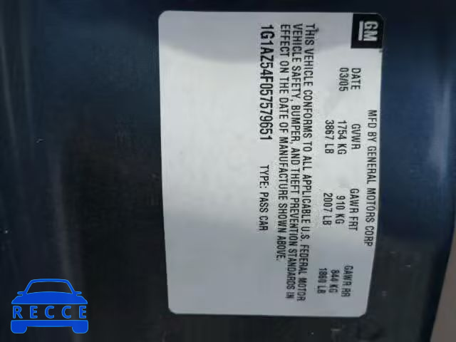 2005 CHEVROLET COBALT LT 1G1AZ54F057579651 image 9