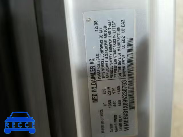 2009 SMART FORTWO WMEEK31X09K230783 image 9