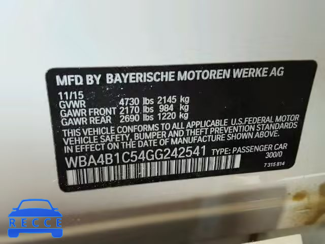 2016 BMW 435I GRAN WBA4B1C54GG242541 зображення 9