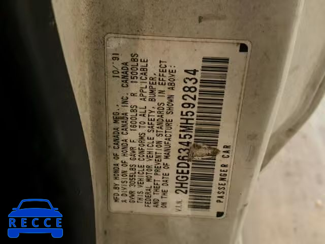 1991 HONDA CIVIC 2HGED6345MH592834 image 9