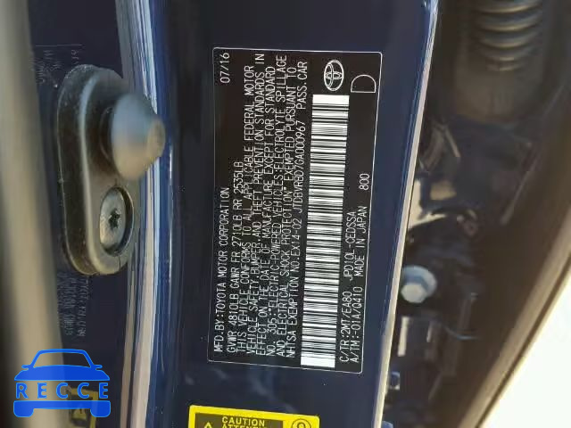 2016 TOYOTA MIRAI JTDBVRBD7GA000967 image 9