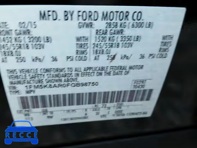 2015 FORD EXPLORER P 1FM5K8AR0FGB98750 image 9