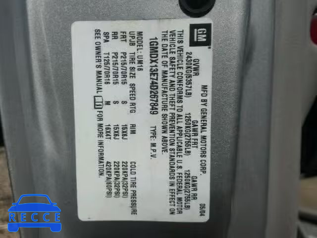 2004 PONTIAC MONTANA LU 1GMDX13E74D267849 Bild 9