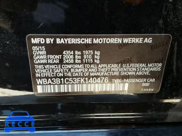 2015 BMW 320I WBA3B1C53FK140476 image 9