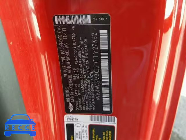 2012 MINI COOPER S WMWSV3C51CTY27332 Bild 8