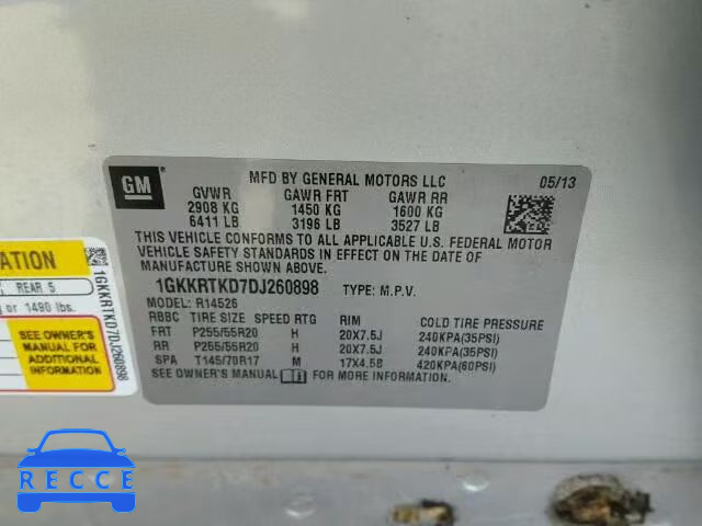 2013 GMC ACADIA DEN 1GKKRTKD7DJ260898 image 9