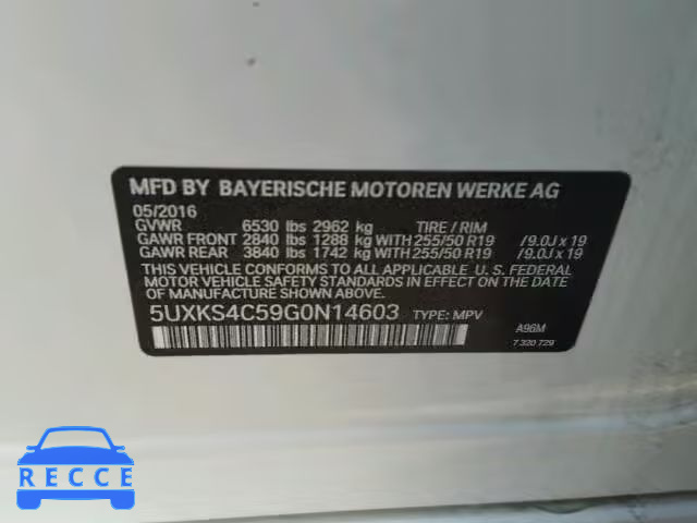 2016 BMW X5 XDRIVE3 5UXKS4C59G0N14603 image 9