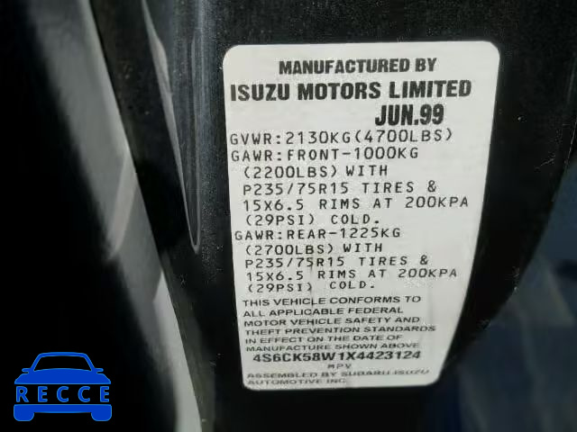 1999 HONDA PASSPORT E 4S6CK58W1X4423124 зображення 9