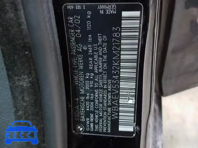 2002 BMW 330I WBAEV53432KM21783 зображення 9