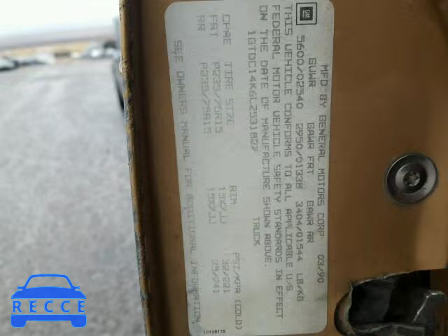 1990 GMC SIERRA C15 1GTDC14K6LZ531827 image 9