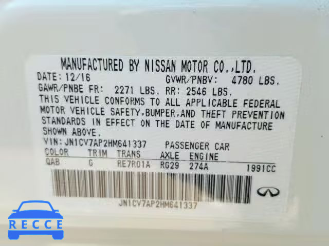 2017 INFINITI Q50 BASE JN1CV7AP2HM641337 image 9