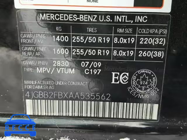 2010 MERCEDES-BENZ ML 350 BLU 4JGBB2FBXAA535562 Bild 9