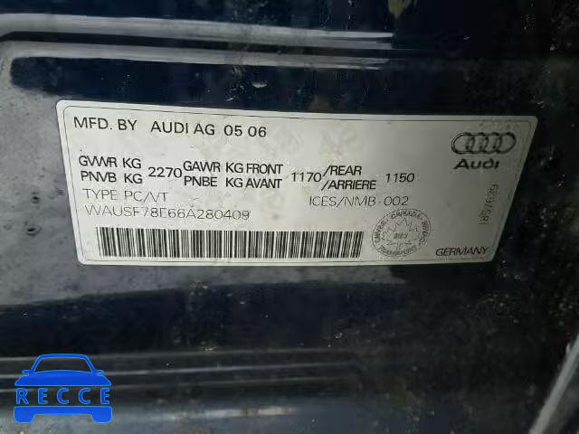 2006 AUDI A4 S-LINE WAUSF78E66A280409 Bild 9