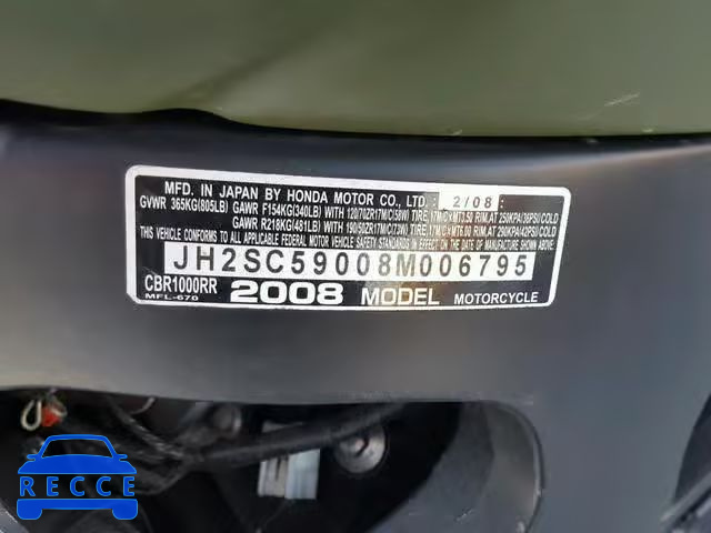 2008 HONDA CBR1000 RR JH2SC59008M006795 image 9