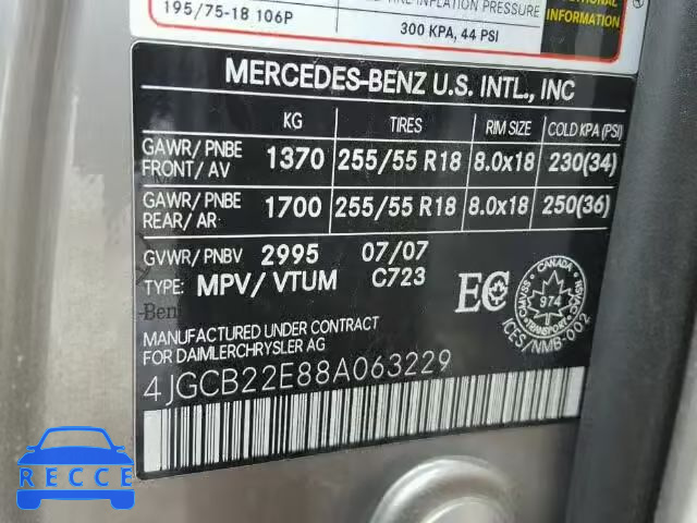 2008 MERCEDES-BENZ R 320 CDI 4JGCB22E88A063229 image 9